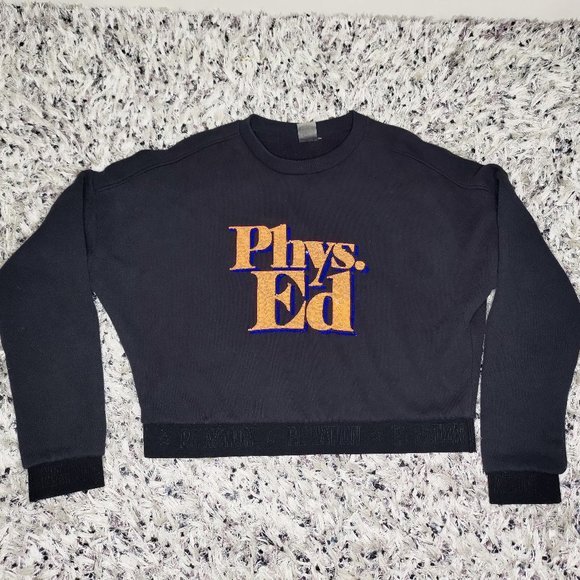 PE Nation Feature Sequinned Graphic Cropped Sweatshirt - Picture 2 of 8